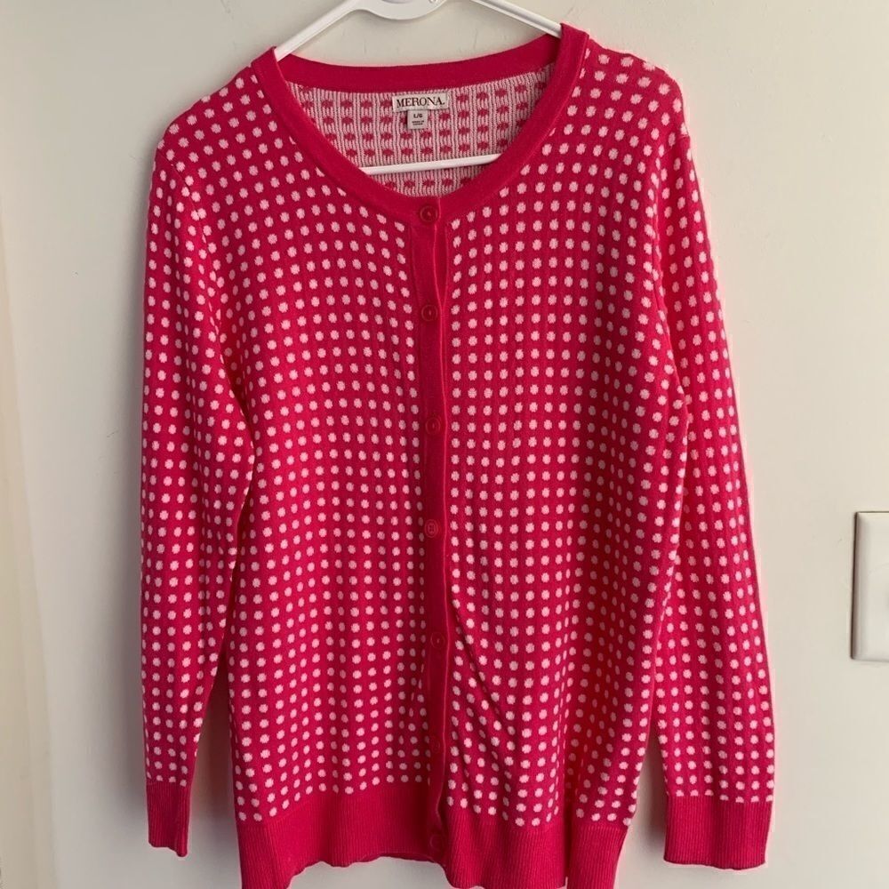 Merona Pink and White Polka Dotted Sweater